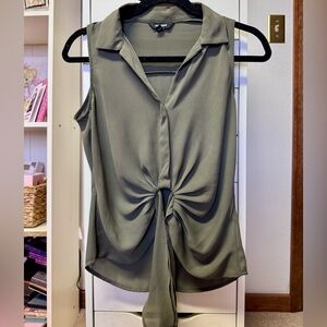 Express Collared Button-Down Tie-Front Top